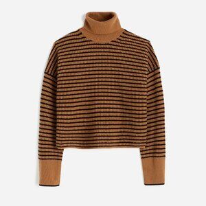 Wool Waffle-Knit Turtleneck in Stripe
